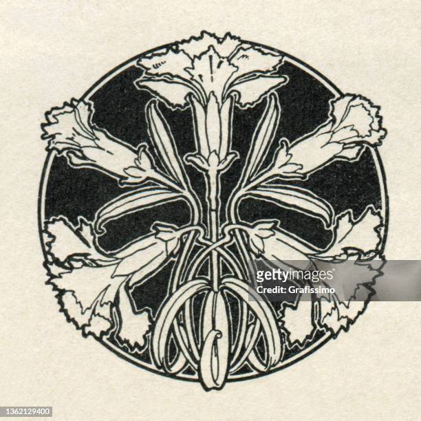 jugendstil-gestaltungselement zur dekoration blumenkreiszeichnung 1898 - art nouveau stock-grafiken, -clipart, -cartoons und -symbole