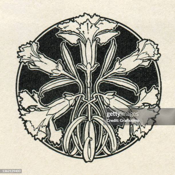 art nouveau design element for decoration flower circle drawing 1898 - art nouveau stock illustrations