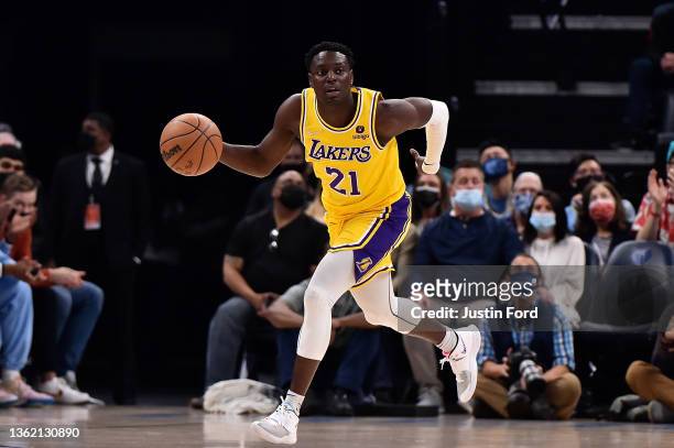 Los Angeles Lakers guard Darren Collison brings the ball up court during the game against the Memphis Grizzlies at FedExForum on December 29, 2021 in...