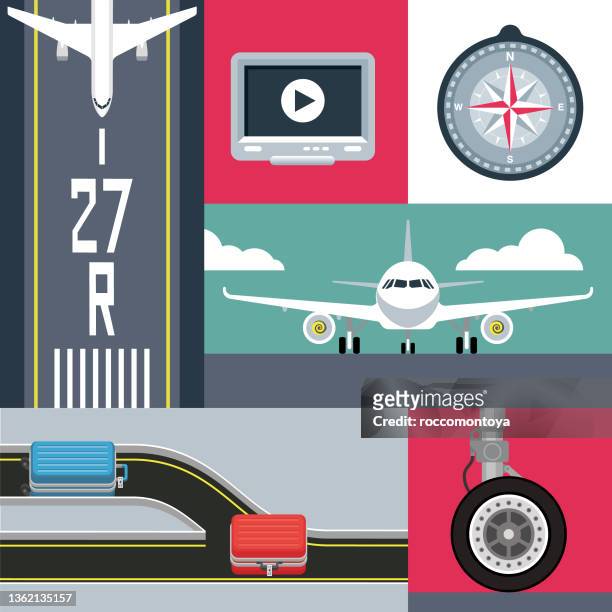 illustrazioni stock, clip art, cartoni animati e icone di tendenza di collage di compagnie aeree - measuring height