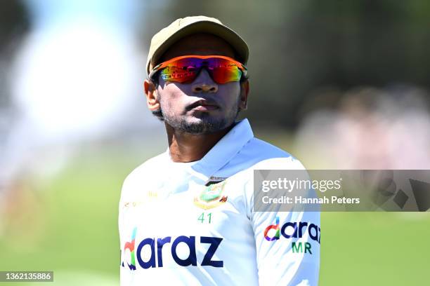 Mushfiqur Rahim of Bangladesh fields during day one of the First Test Match in the series between New Zealand and Bangladesh at Bay Oval on January...