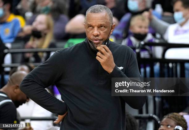 Head coach Alvin Gentry of the Sacramento Kings looks on against the Dallas Mavericks during the fourth quarter at Golden 1 Center on December 31,...