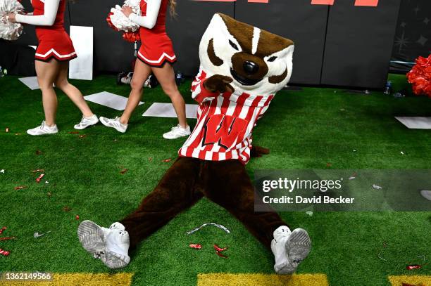 The Wisconsin Badgers mascot Bucky Badger performs during the SRS Distribution Las Vegas Bowl against the Arizona State Sun Devils at Allegiant...