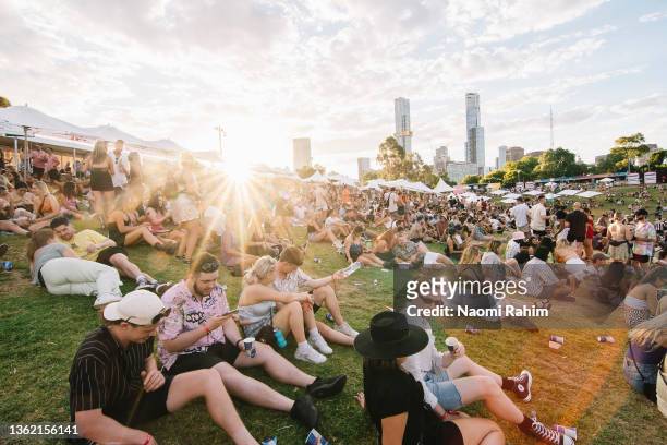 Guests attend Beyond The City on New Years Eve at Sidney Myer Music Bowl on December 31, 2021 in Melbourne, Australia.