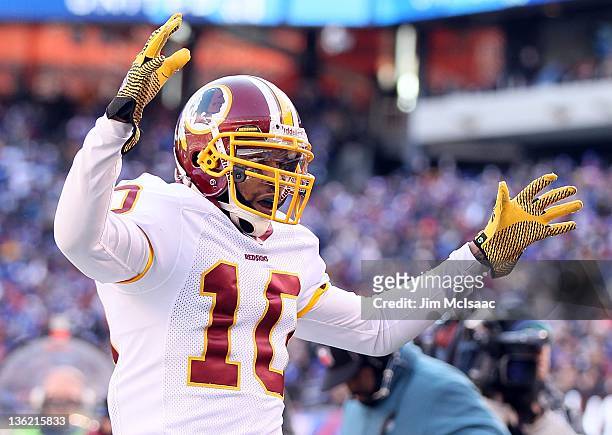 Jabar Gaffney of the Washington Redskins in action against the New York Giants on December 18, 2011 at MetLife Stadium in East Rutherford, New...