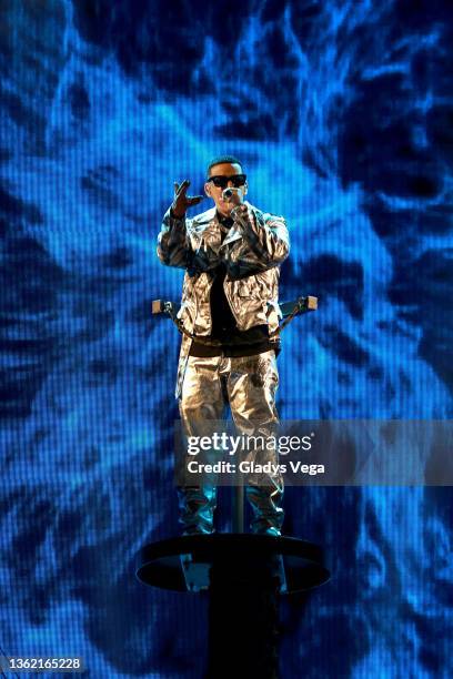 Puerto Rican native Daddy Yankee performs on Dick Clark’s New Year’s Rockin’ Eve with Ryan Seacrest 2022 during the show’s first ever Spanish...