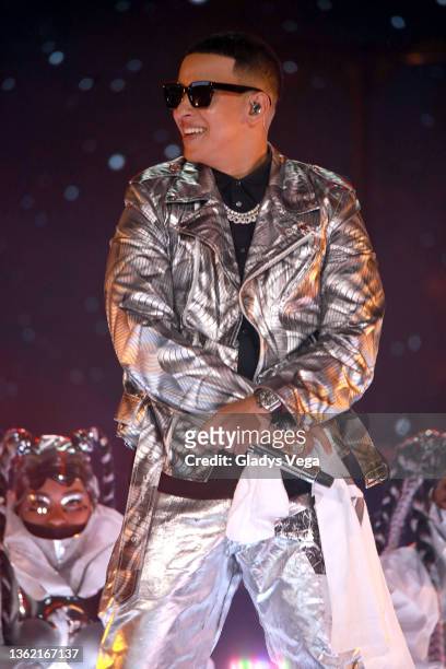 Puerto Rican native Daddy Yankee performs on Dick Clark’s New Year’s Rockin’ Eve with Ryan Seacrest 2022 during the show’s first ever Spanish...