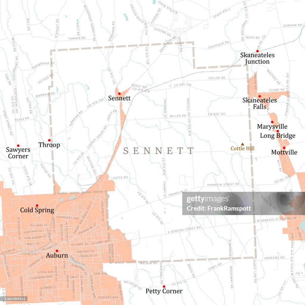 NY Cayuga Sennett Vector Road Map