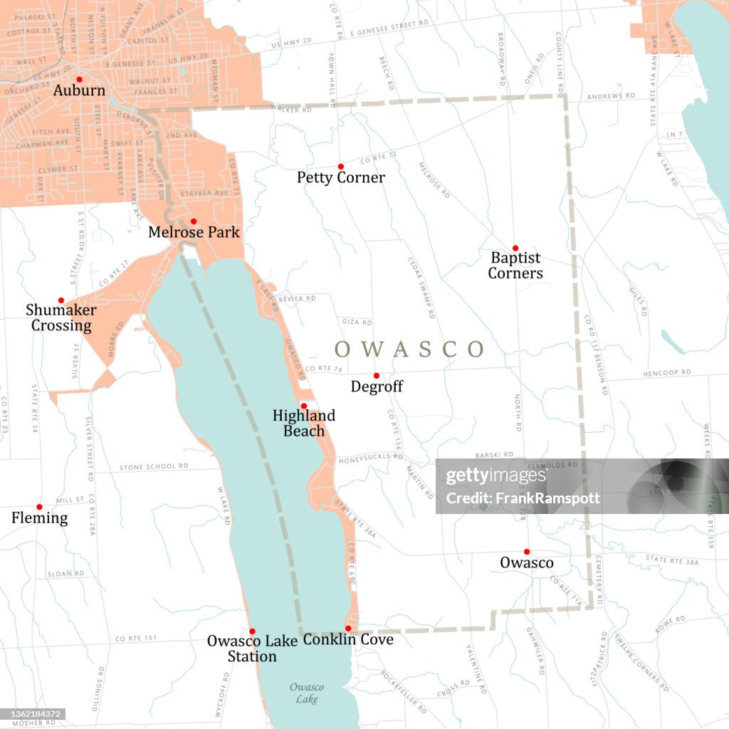 NY Cayuga Owasco Vector Road Map