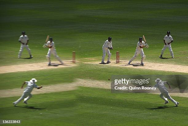 Ben Hilfenhaus of Australia bats during day four of the First Test match between Australia and India at the Melbourne Cricket Ground on December 29,...