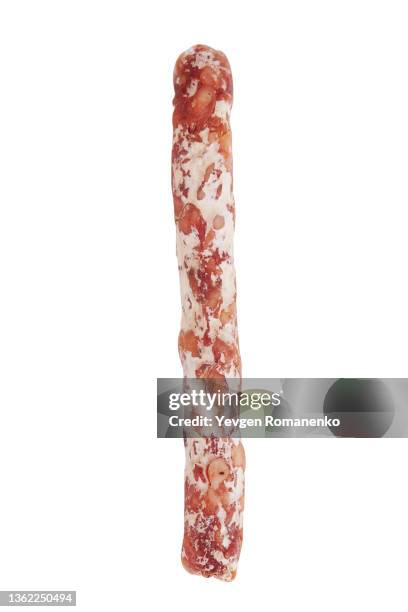 sausage stick isolated on white background - salami stock pictures, royalty-free photos & images