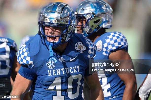 Luke Fulton of the Kentucky Wildcats reacts during the second quarter against the Iowa Hawkeyes in the Citrus Bowl at Camping World Stadium on...