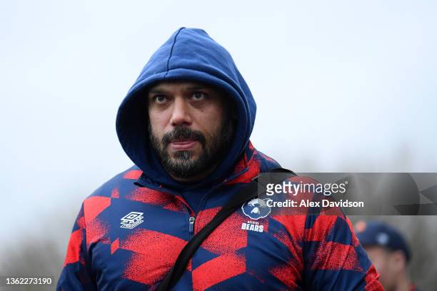 John Afoa of Bristol Bears arrives ahead of the Gallagher Premiership Rugby match between Exeter Chiefs and Bristol Bears at Sandy Park on January...