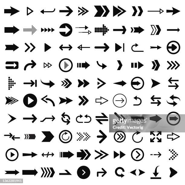 pfeil-symbol-set isoliert auf weißem hintergrund - richtung stock-grafiken, -clipart, -cartoons und -symbole
