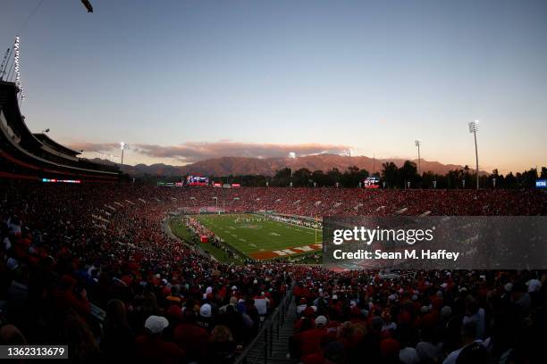 General view of during Rose Bowl Stadium during a the Rose Bowl game between the Utah Utes and the Ohio State Buckeyes on January 01, 2022 in...