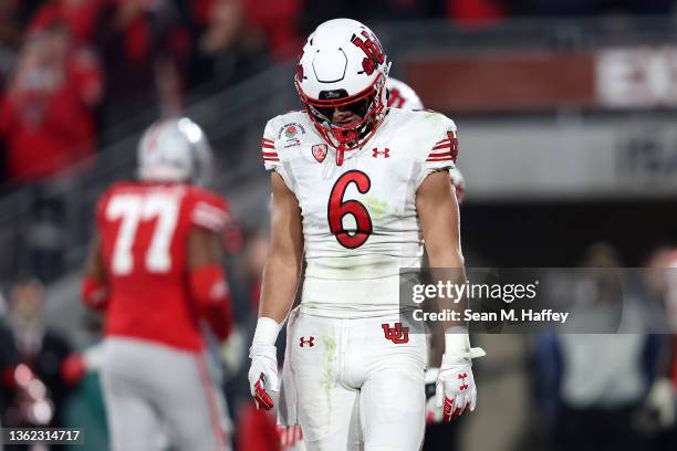 Cole Bishop of the Utah Utes looks on after a touchdown reception by Jaxon Smith-Njigba of the Ohio State Buckeyes during the second half of the Rose...