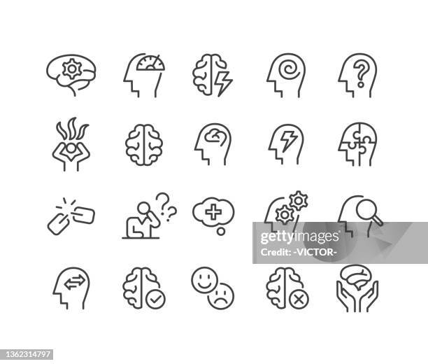 stockillustraties, clipart, cartoons en iconen met mental health icons - classic line series - verdriet