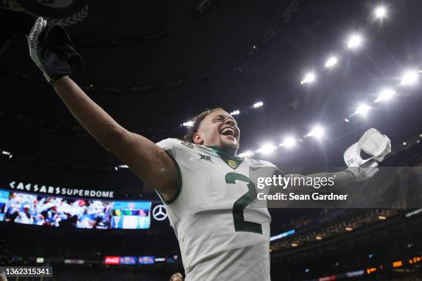 Terrel Bernard of the Baylor Bears celebrates after defeating the Mississippi Rebels 21-7 in the Allstate Sugar Bowl at Caesars Superdome on January...