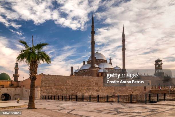 the great mosque of muhammad ali pasha at sunset, cairo citadel, egypt - cidadela do cairo imagens e fotografias de stock