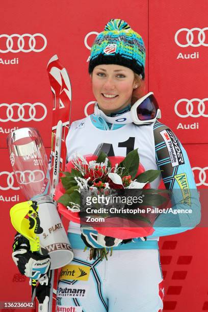 Mikaela Shiffrin of the USA takes 3rd place during the Audi FIS Alpine Ski World Cup Women's Slalom on December 29, 2011 in Lienz, Austria.