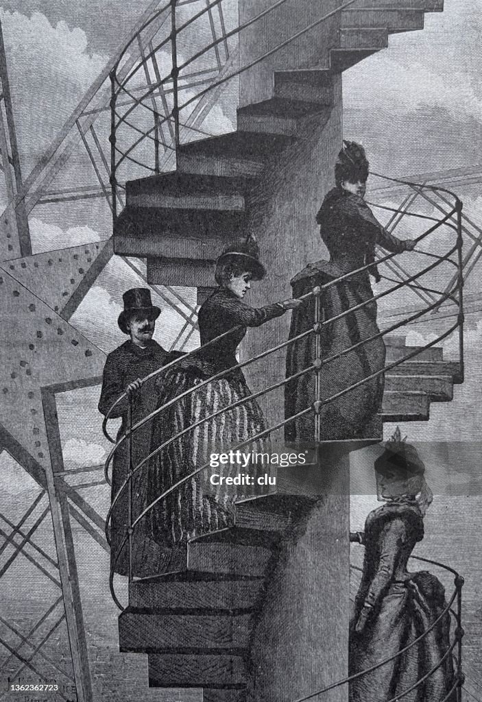 Exposición mundial París 1889 - Staricase redonda en la torre eiffel