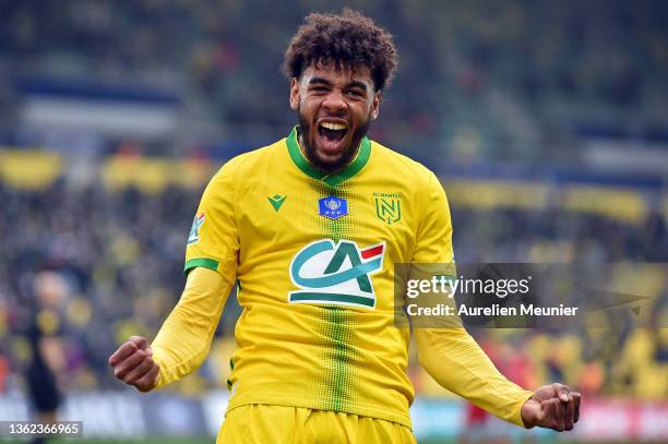 Willem Geubbels of FC Nantes reacts after scoring during the French Cup match between Amicale Sportive de Vitre and FC Nantes on January 02, 2022 in...