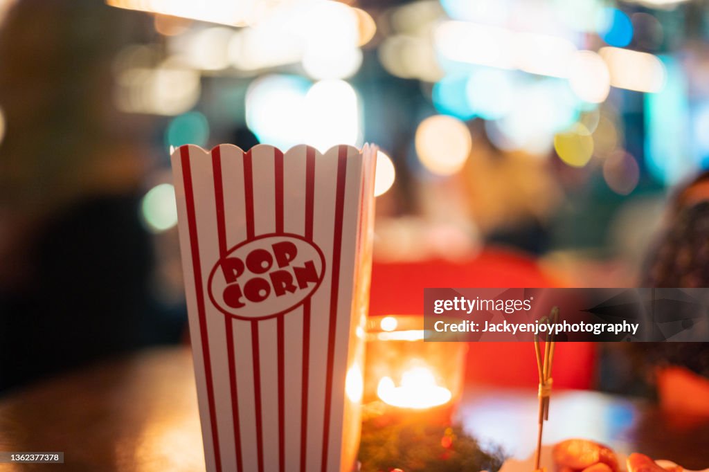 Popcorn on the table in nightclub