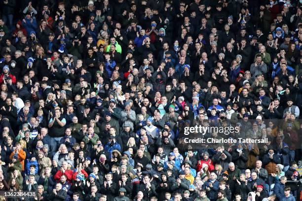 Huddersfield Town fans show their support during the Sky Bet Championship match between Blackburn Rovers and Huddersfield Town at Ewood Park on...