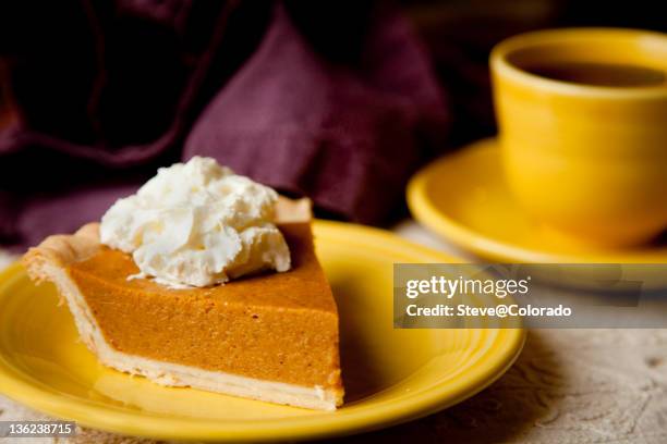 pie and coffee - pumpkin pie stock pictures, royalty-free photos & images