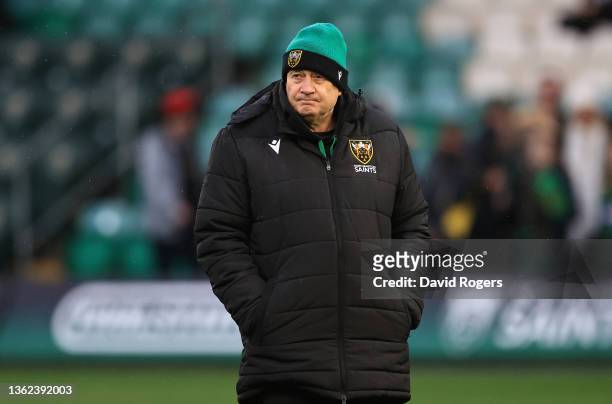 Chris Boyd, the Northampton Saints director of rugby looks on during the Gallagher Premiership Rugby match between Northampton Saints and Saracens at...