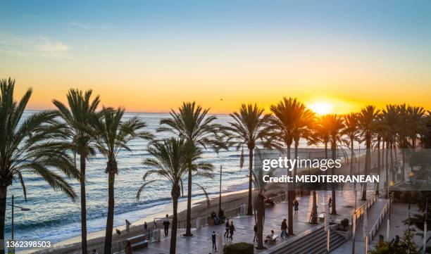 marbella sunset beach in playa de la fontanilla a malaga ha avuto origine - città di málaga foto e immagini stock