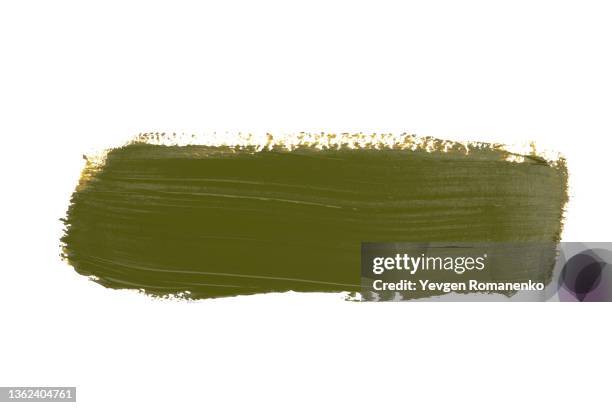 olive green brush stroke isolated on white background - pintura tosca imagens e fotografias de stock