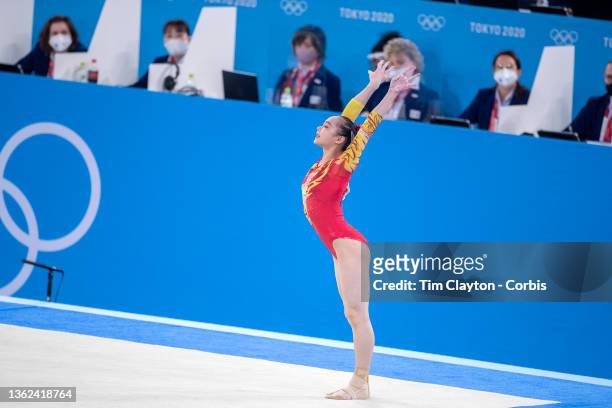 Yufei Lu of China performs her routine on the Floor during the Team final for Women at Ariake Gymnastics Centre during the Tokyo 2020 Summer Olympic...