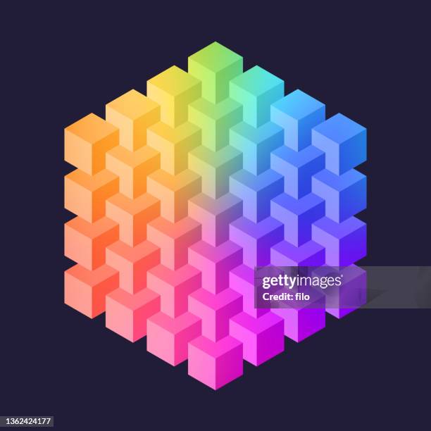 cryptocurrency blockchain cube block symbol design - colors of rainbow in order 幅插畫檔、美工圖案、卡通及圖標