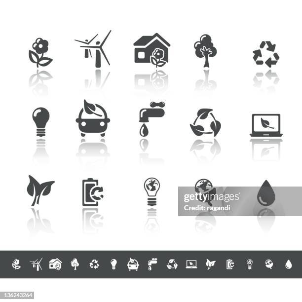 bildbanksillustrationer, clip art samt tecknat material och ikoner med ecology & green environment icons | simple grey - resourceful
