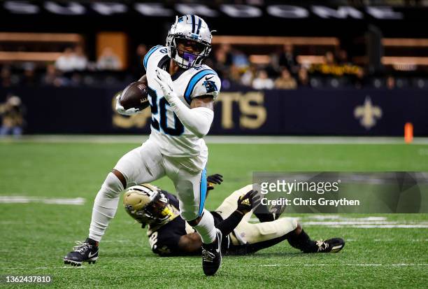 Ameer Abdullah of the Carolina Panthers runs with the ball in the first quarter of the game against the New Orleans Saintsat Caesars Superdome on...