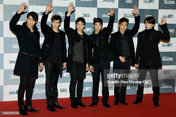 South Korean idol group 2PM attend the 2011 SBS Korea Pop Music Festival at Ilsan Kintex on December 29, 2011 in Gyeonggi-do, South Korea.