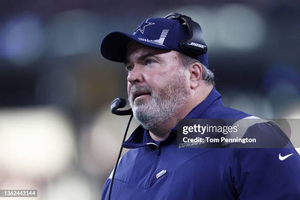 Head coach Mike McCarthy of the Dallas Cowboys looks on from the sideline during the second quarter against the Arizona Cardinals at AT&T Stadium on...