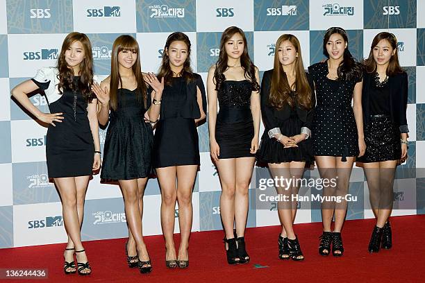 South Korean idol girl group A Pink attend the 2011 SBS Korea Pop Music Festival at Ilsan Kintex on December 29, 2011 in Gyeonggi-do, South Korea.