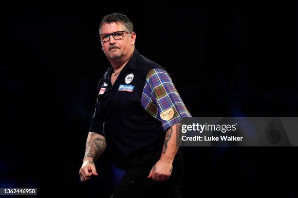 Gary Anderson of Scotland in action during his Semi-Finals Match against Peter Wright of Scotland during Day Fifteen of The William Hill World Darts...