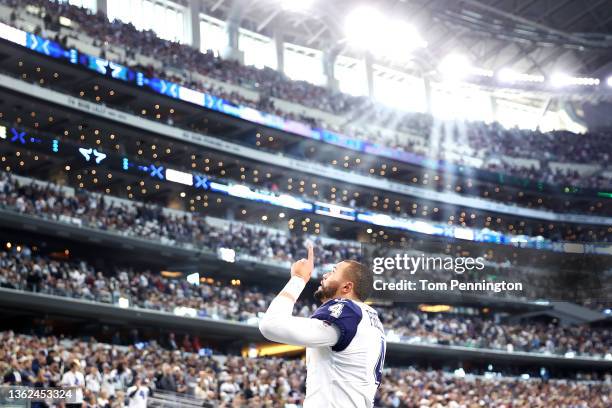 Dak Prescott of the Dallas Cowboys reacts before the game against the Arizona Cardinals at AT&T Stadium on January 02, 2022 in Arlington, Texas.