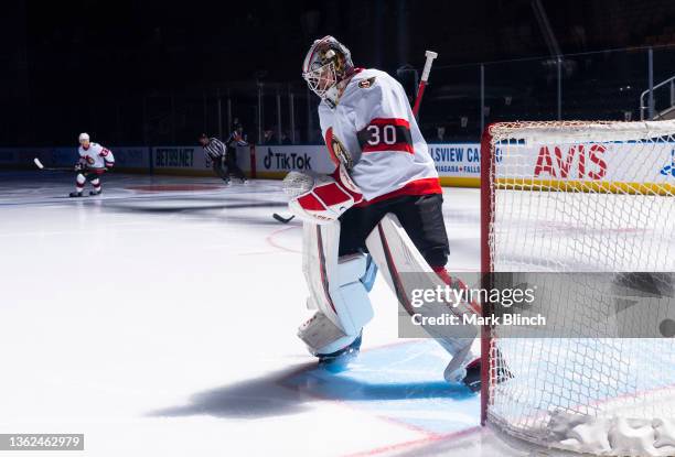 Matt Murray of the Ottawa Senators takes the net against the Toronto Maple Leafs during the first period at the Scotiabank Arena on January 1, 2022...
