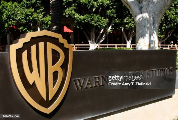 The Warner Bros logo outside the Warner Bros Studio lot in Burbank, California, 30th September 2008.