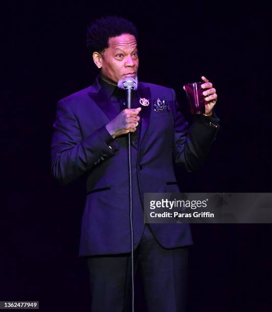 Comedian D.L. Hughley performs onstage during 2022 Comedy Laugh Fest at State Farm Arena on January 02, 2022 in Atlanta, Georgia.