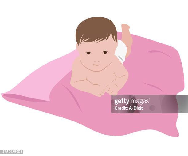 ilustraciones, imágenes clip art, dibujos animados e iconos de stock de bebé en una manta terminado - bebé gateando