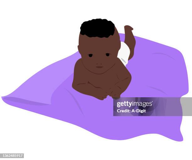 baby on a blanket finished - curious face stock illustrations