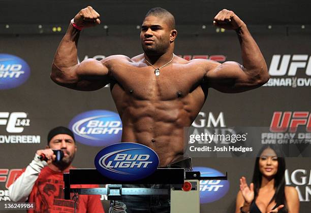 Alistair Overeem weighs in during the UFC 141 Official Weigh In at the MGM Grand Garden Arena on December 29, 2011 in Las Vegas, United States.