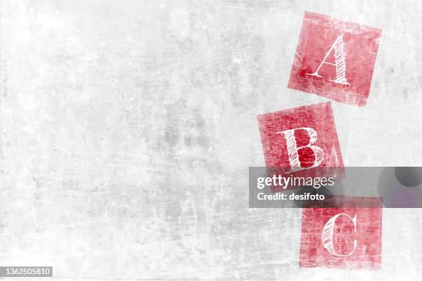 old rustic dirty weathered grayscale light gray or white colored grunge wall textured effect horizontal grayscale vector backgrounds or wallpaper with red blocks with text alphabets a b c - pics of the letter a stock illustrations