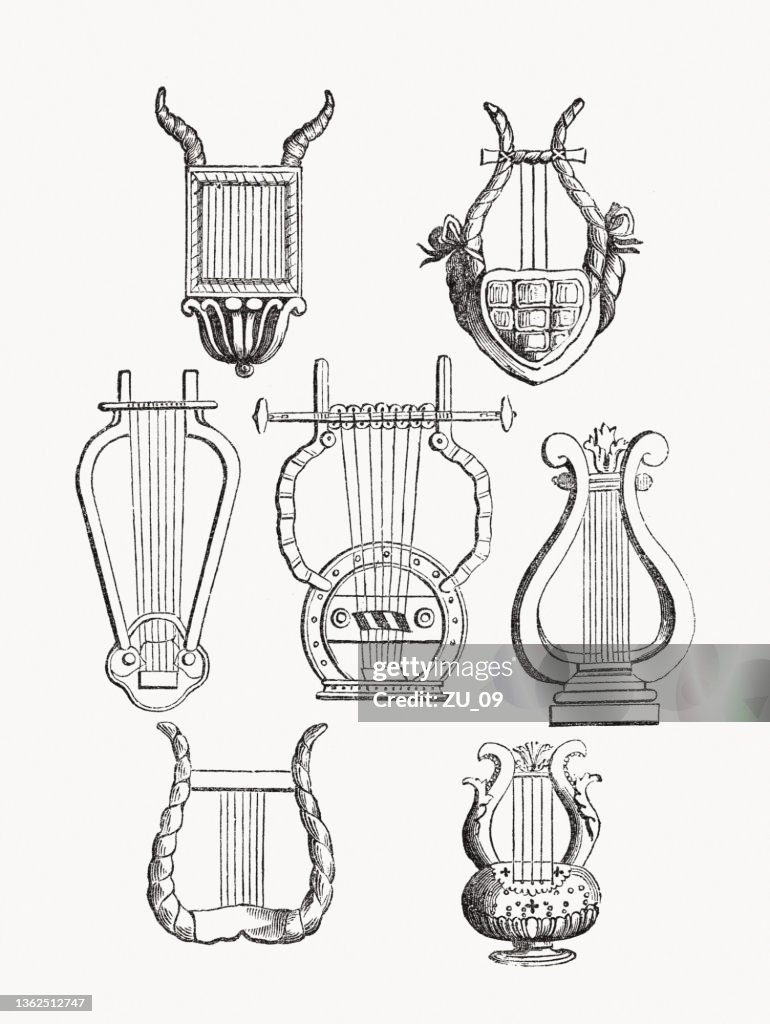Ancient Instruments Plug In Ancient Harps And String Instruments Wood Engravings Published In 1862 ...