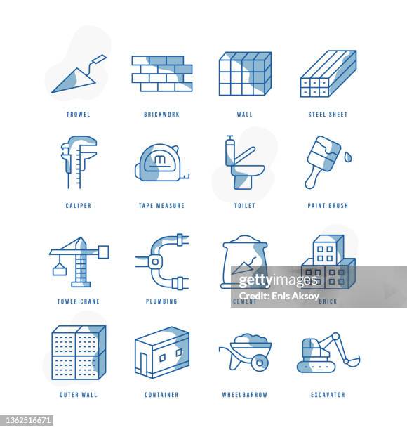 construction materials icons - cement stock illustrations